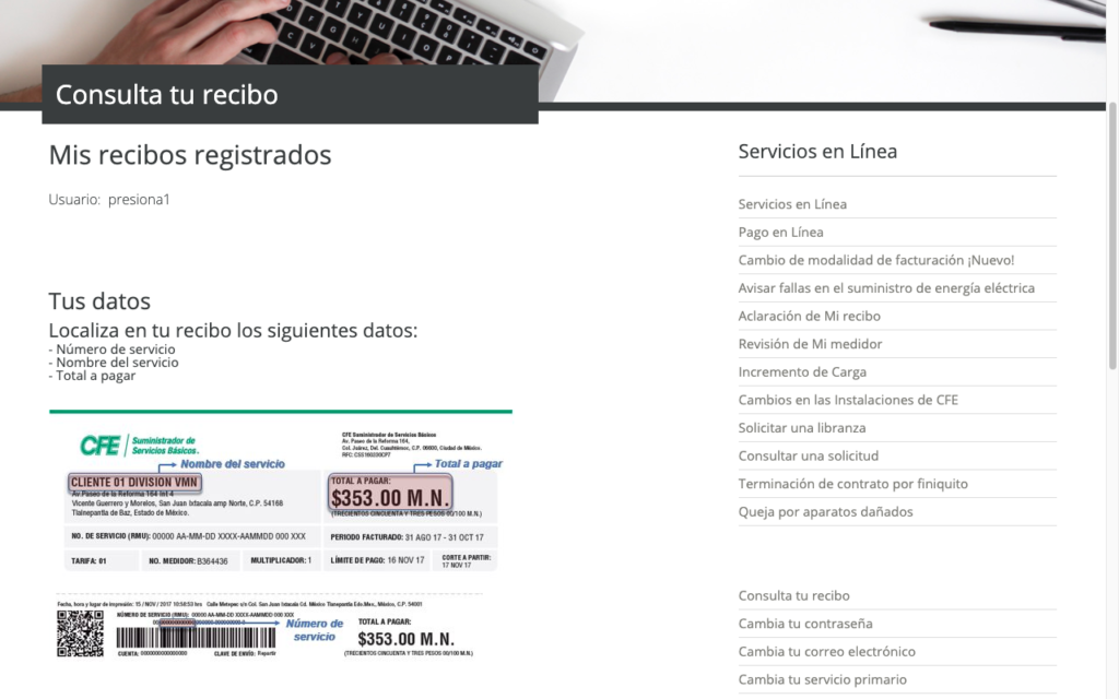 ingreso datos alta recibo luz