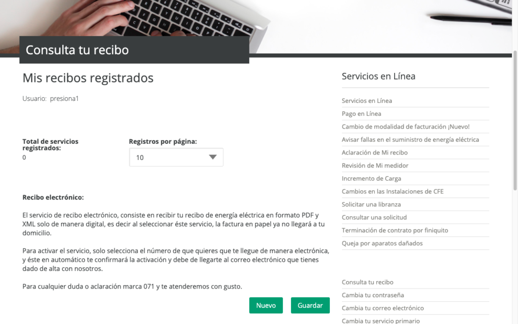 registro recibo luz cfe